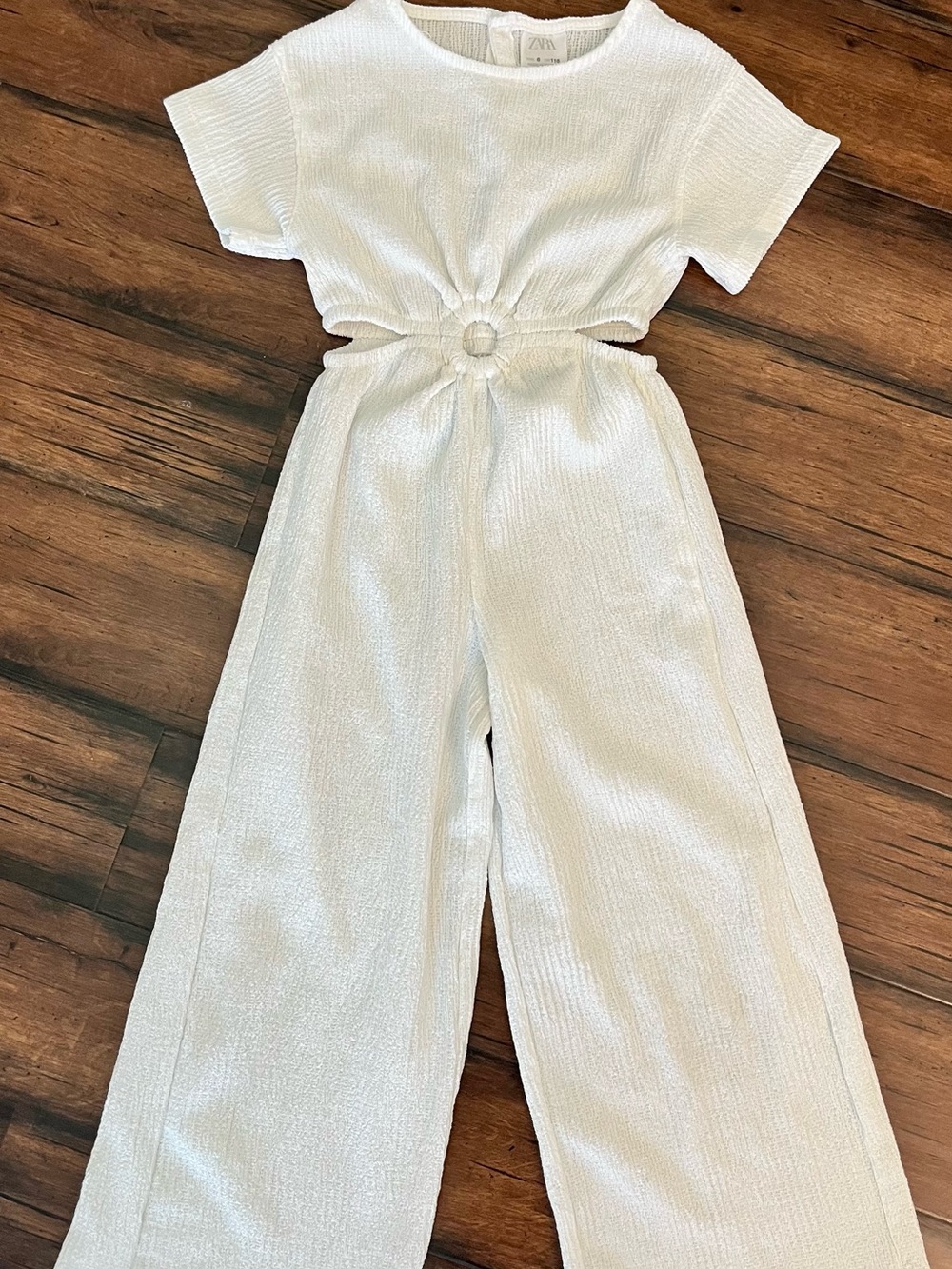 Zara White Short-Sleeve Cutout Wide-Leg One-Piece